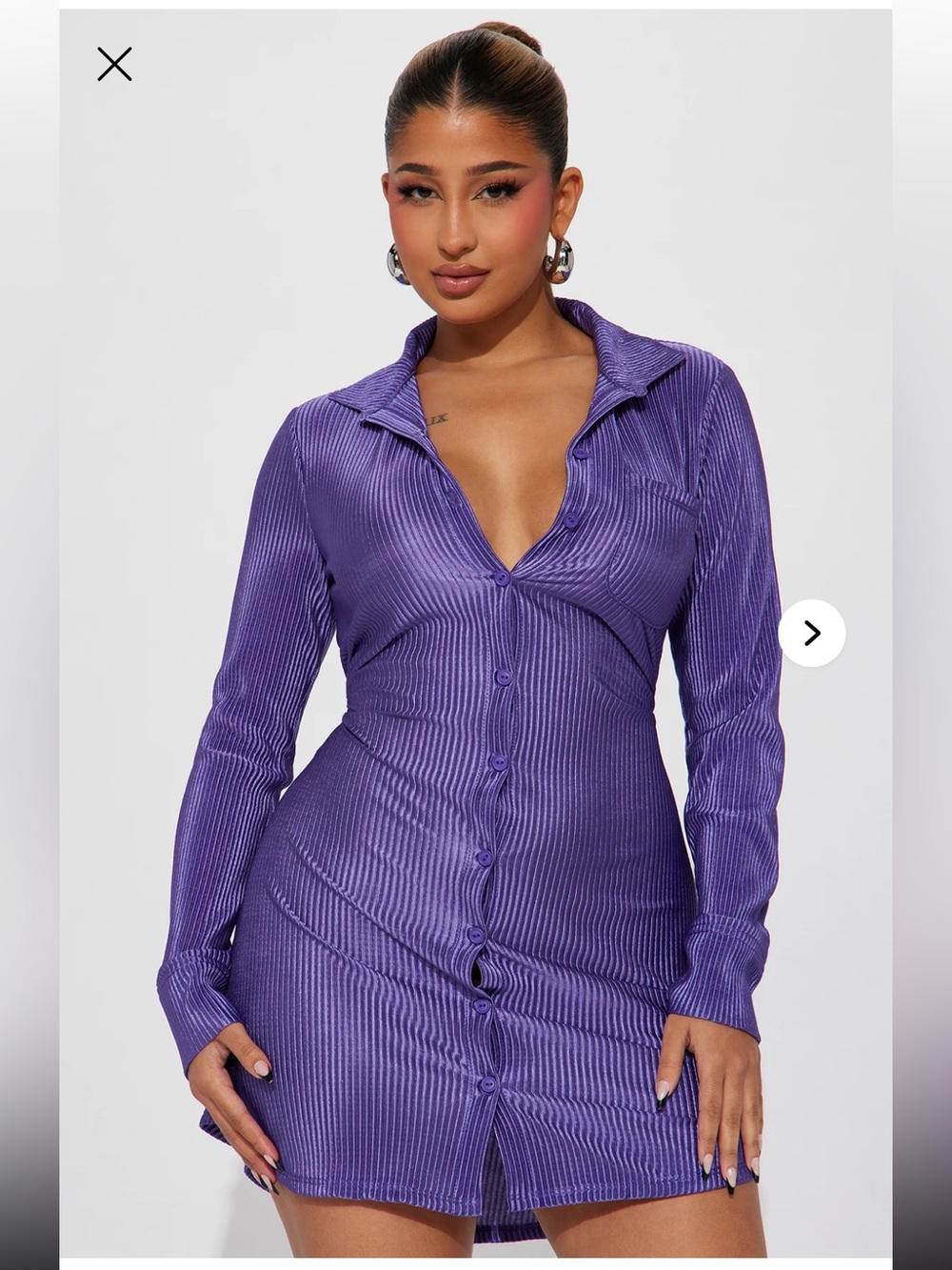 Fashion Nova Women's Ribbed Purple Button-Front Longline Dress
